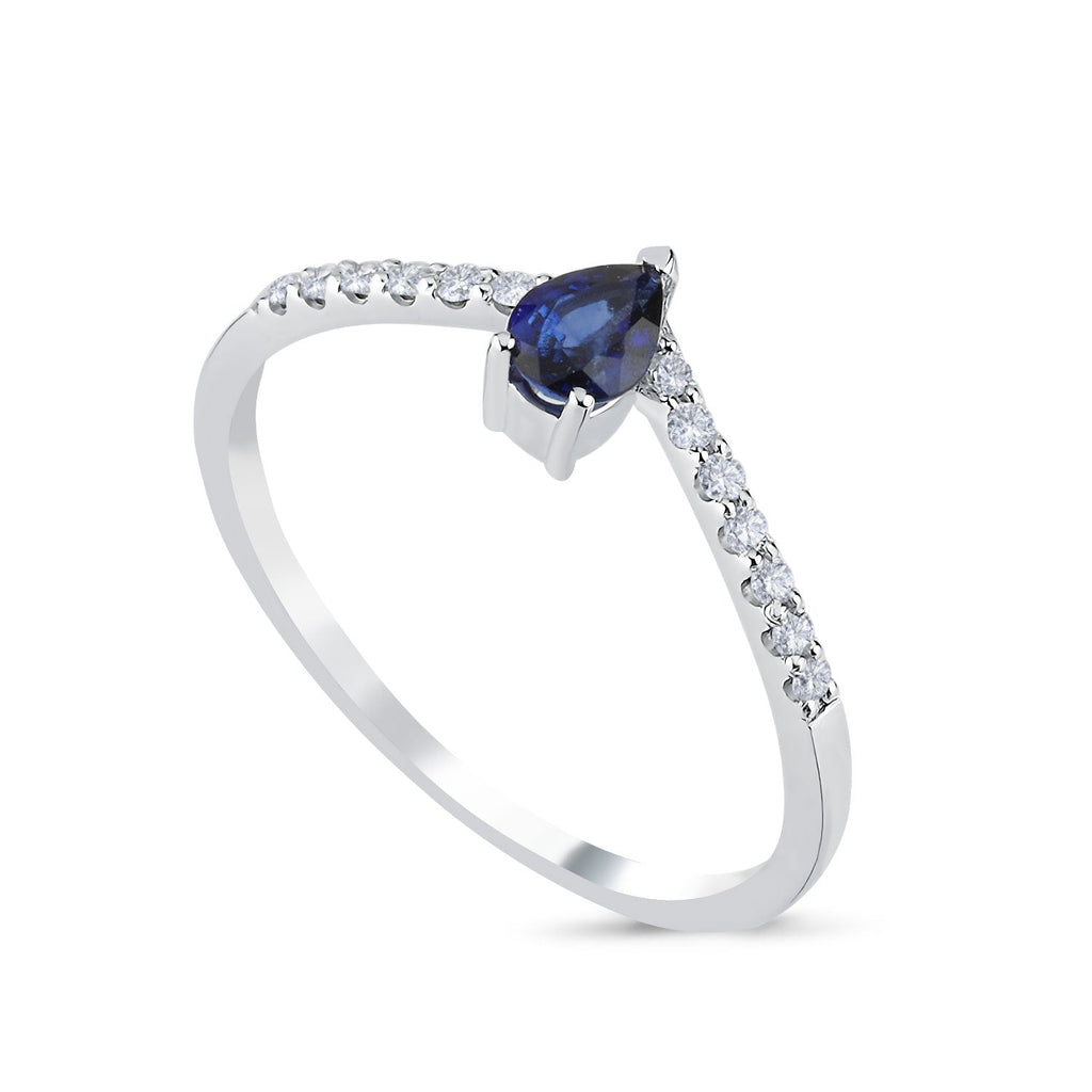 14K White Gold Pear Sapphire with Round Diamond