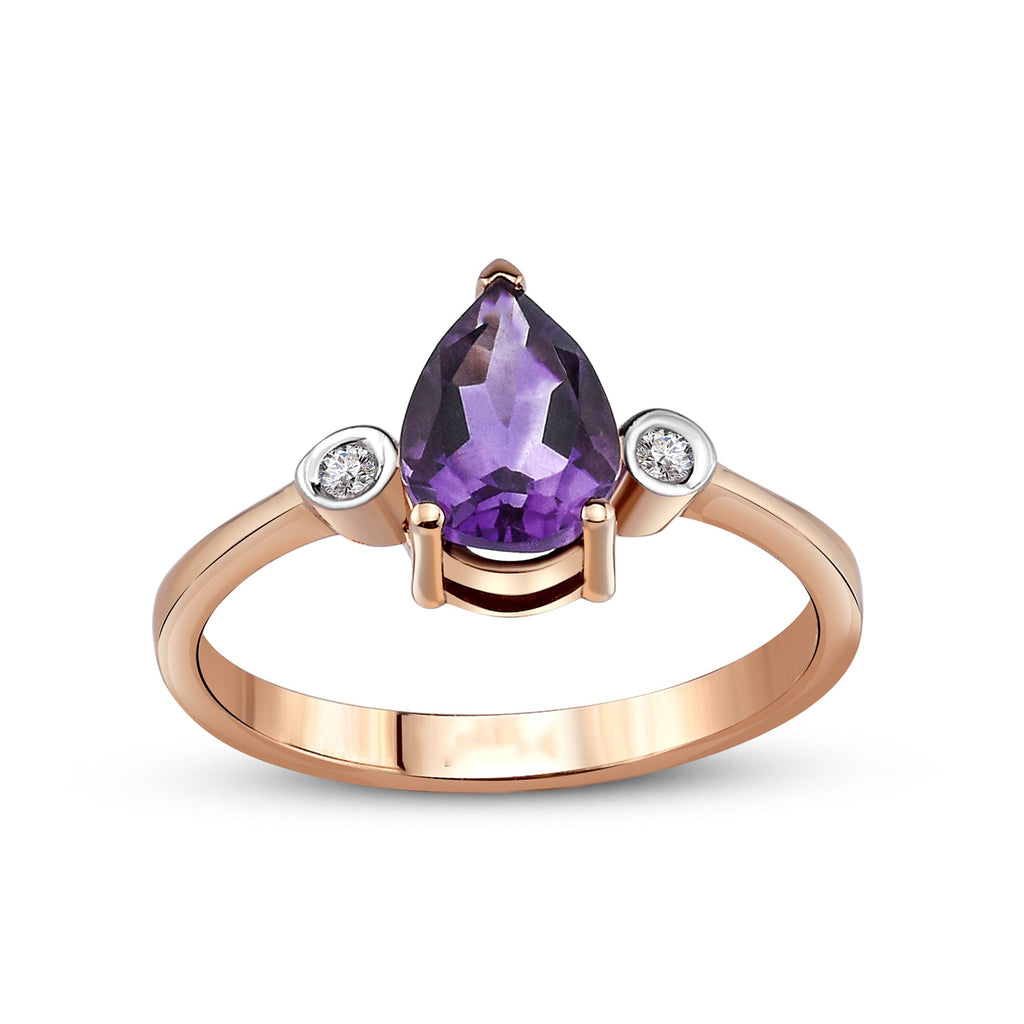  14K Gold Pear Amethyst Gemstone Ring