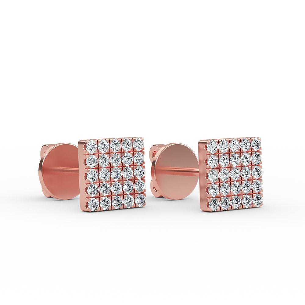 14K Gold Diamond Square Stud Earrings