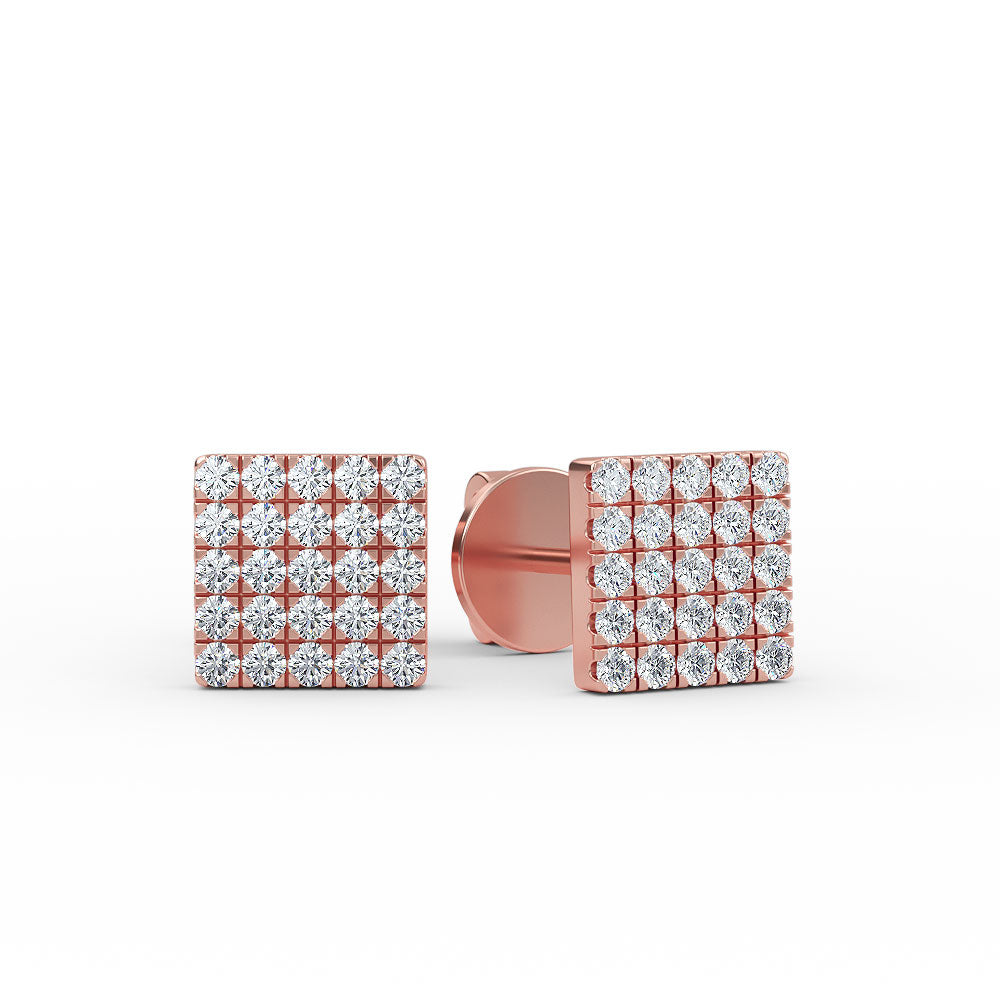 14K Gold Diamond Square Stud Earrings