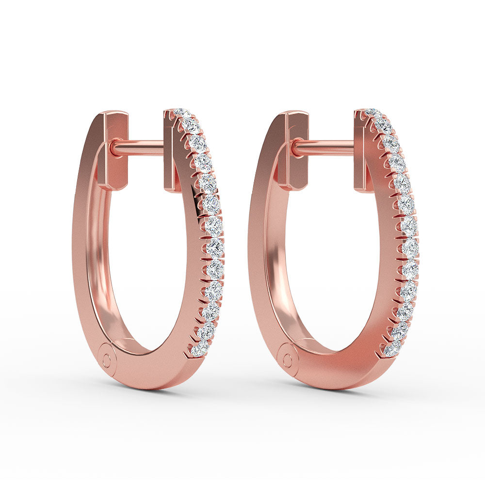 14K Gold 9MM Diamond Hoop Earrings
