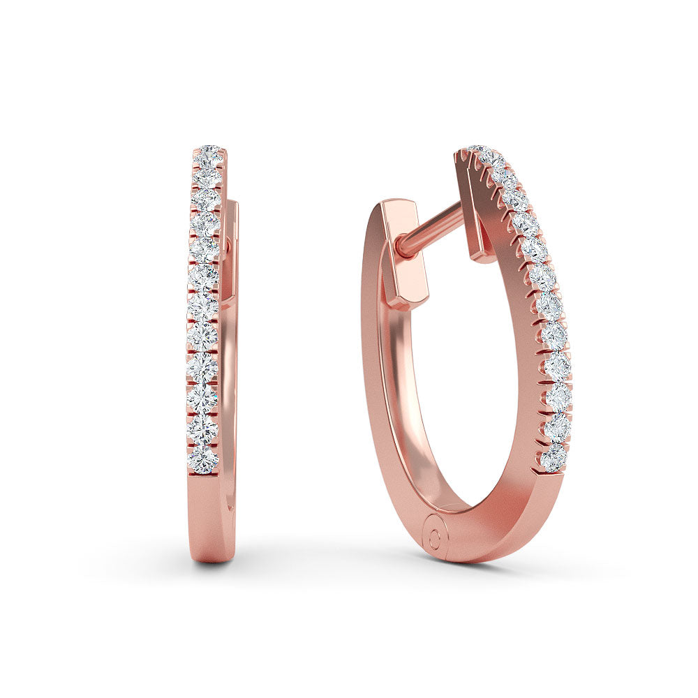 14K Gold 9MM Diamond Hoop Earrings