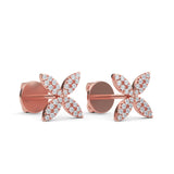 14K Gold Flower Round Diamond Earrings