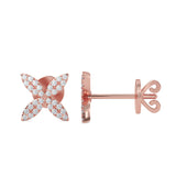 14K Gold Flower Round Diamond Earrings