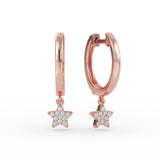 14K Gold Hoop with Diamond Star Earrings
