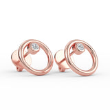 14K Gold Bezel Setting Diamond Open Circle Earrings