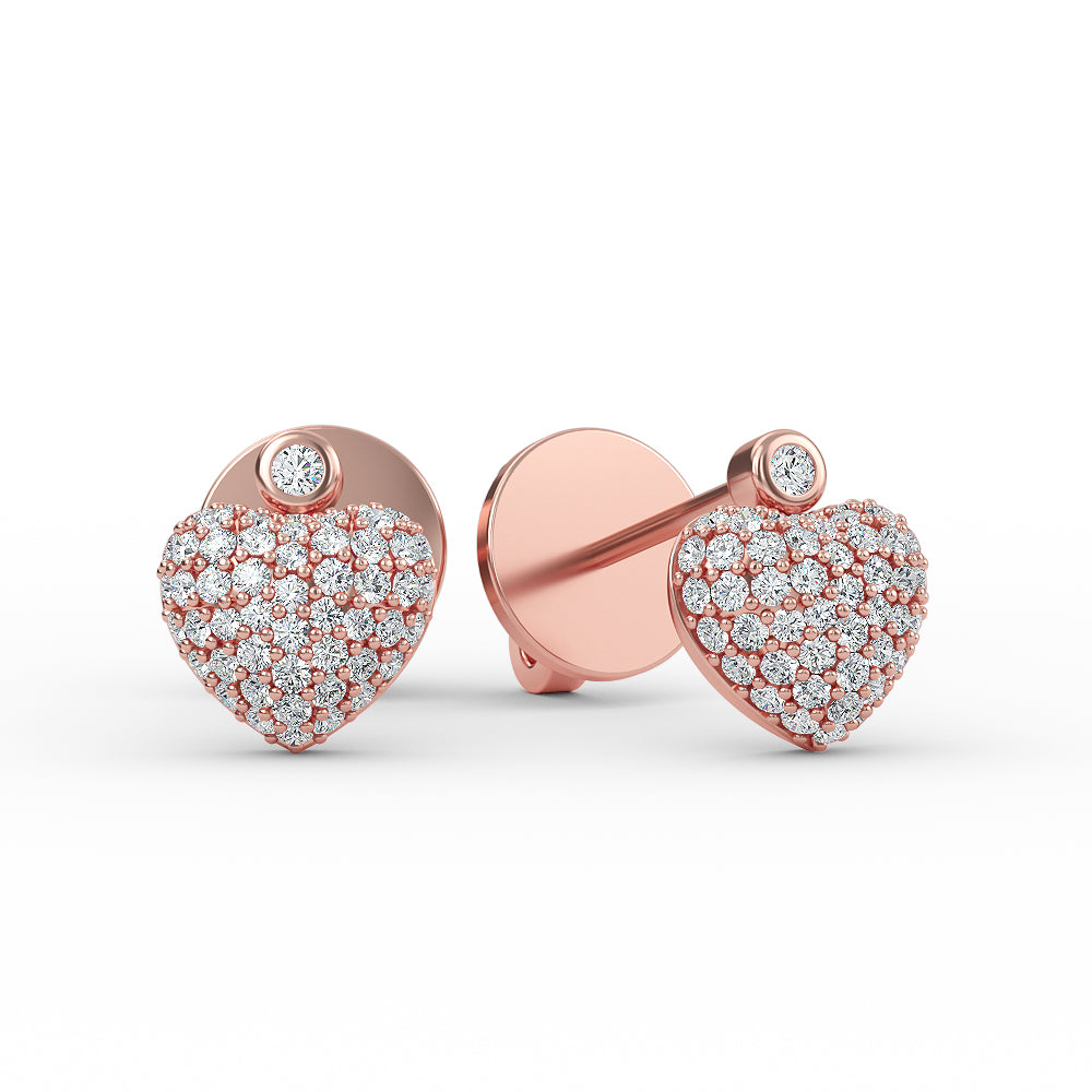 14K Gold Diamond Pave Heart Earrings