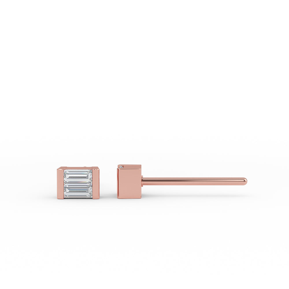 14K Gold Baguette Diamond Small Stud Earrings