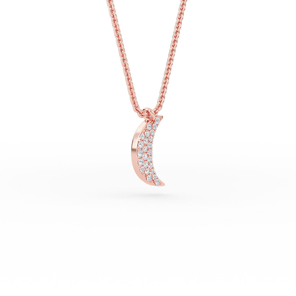 14K Gold Crescent Moon Diamond Necklace