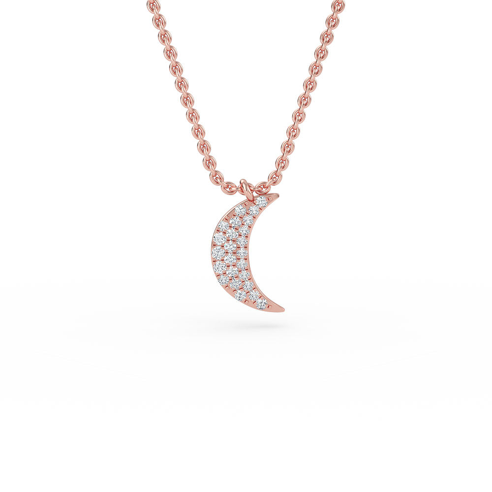 14K Gold Crescent Moon Diamond Necklace