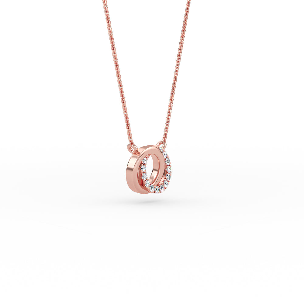 14K Gold Diamond Two Circle Necklace