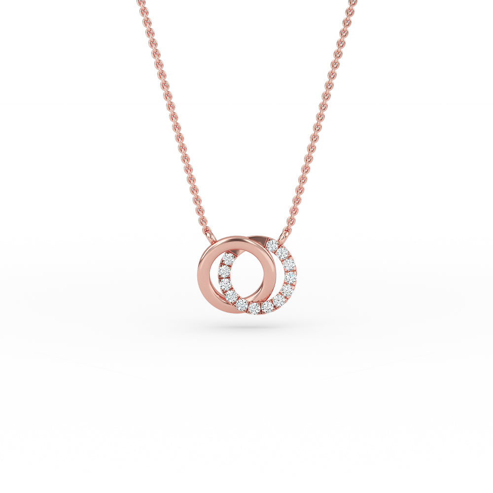 14K Gold Diamond Two Circle Necklace