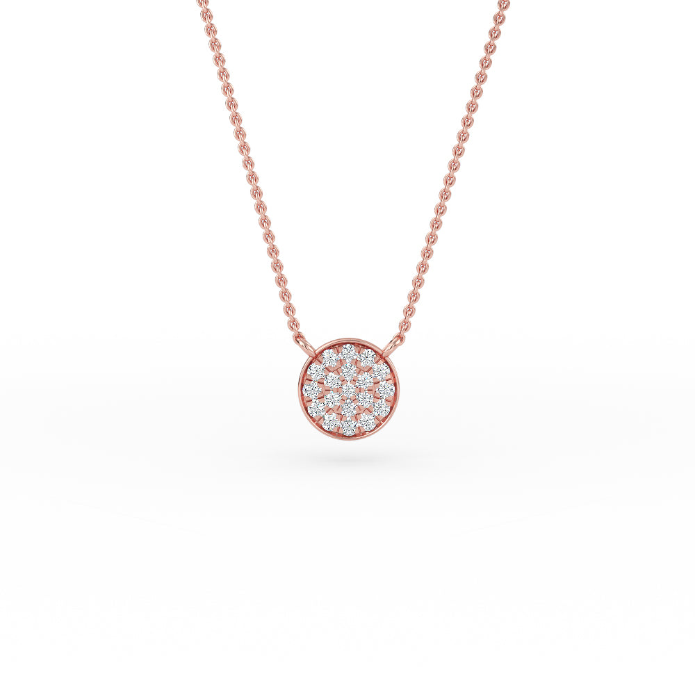 14K Gold Diamond Pave Disc Necklace