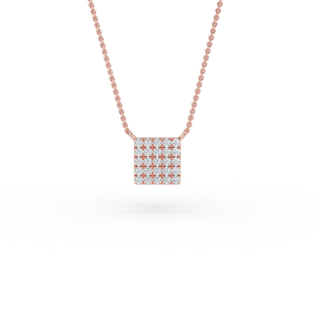 14K Gold Diamond Pave Square Necklace