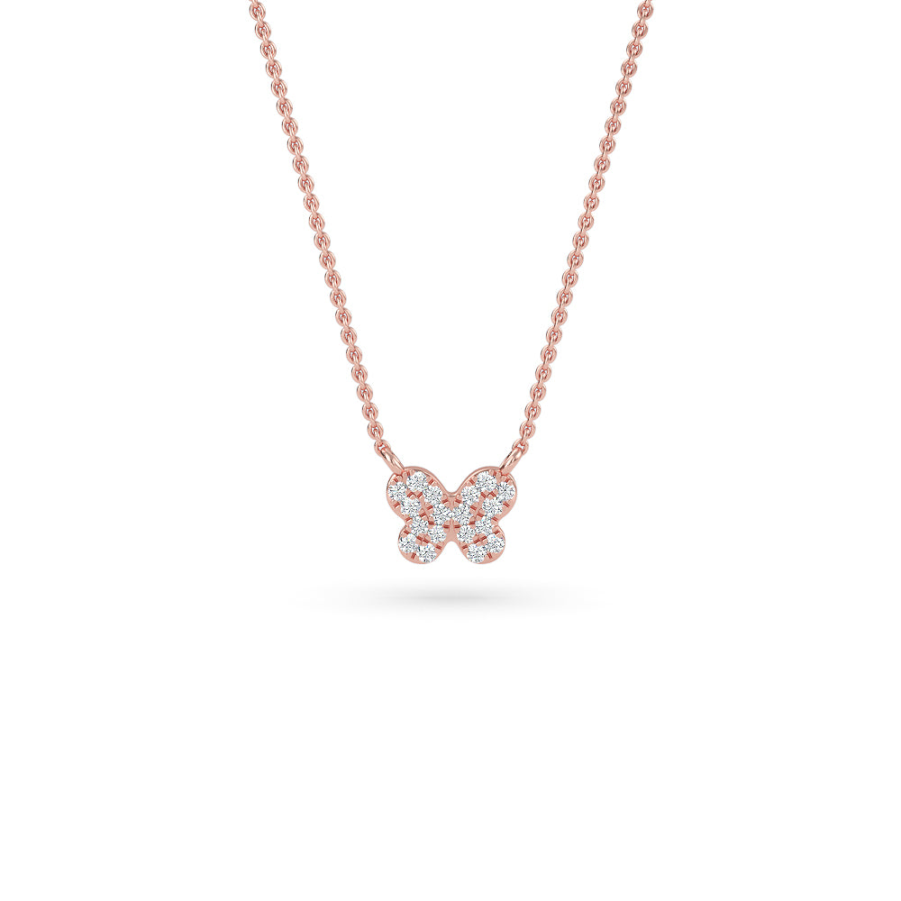 14K Gold Diamond Pave Butterfly Necklace