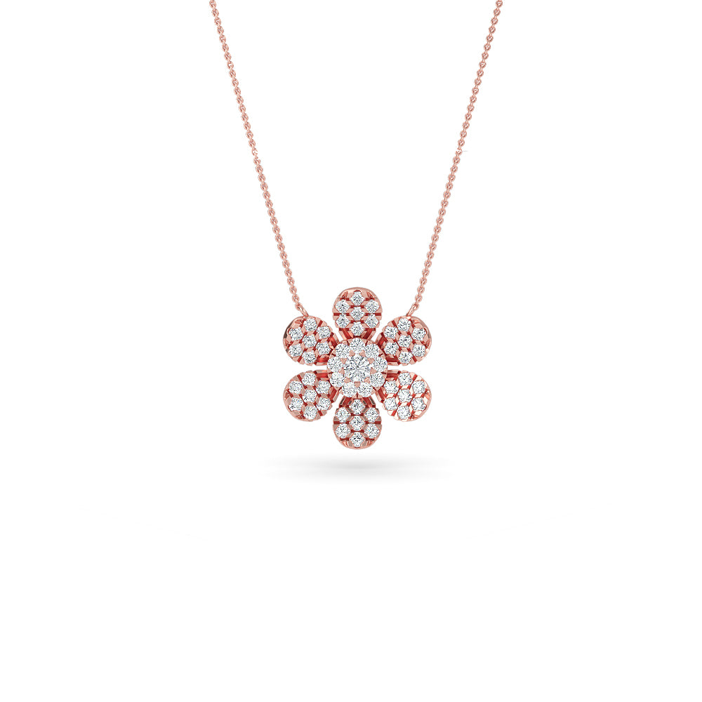 14K Gold Diamond Pave Flower Necklace