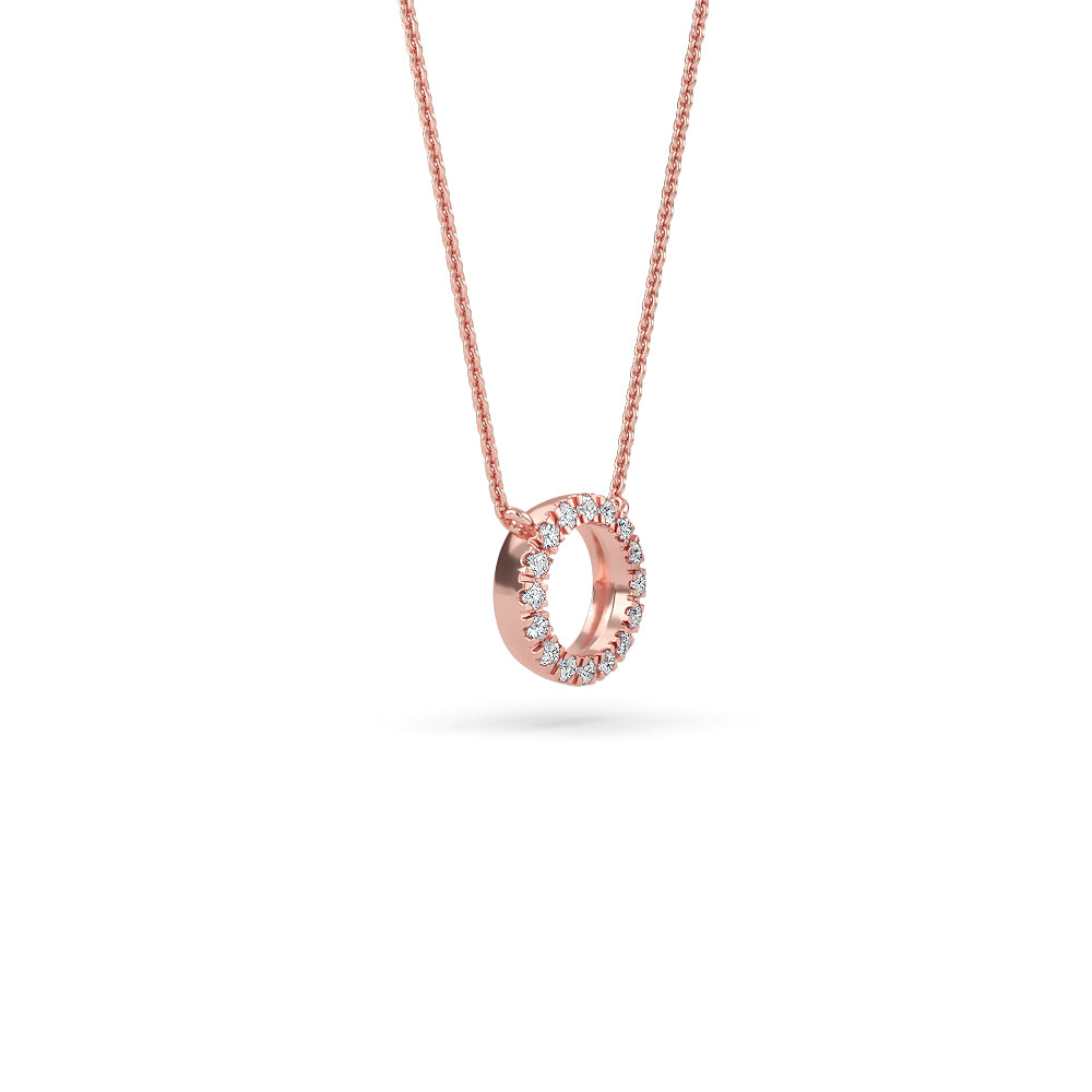 14K Gold Diamond Pave Circle Necklace