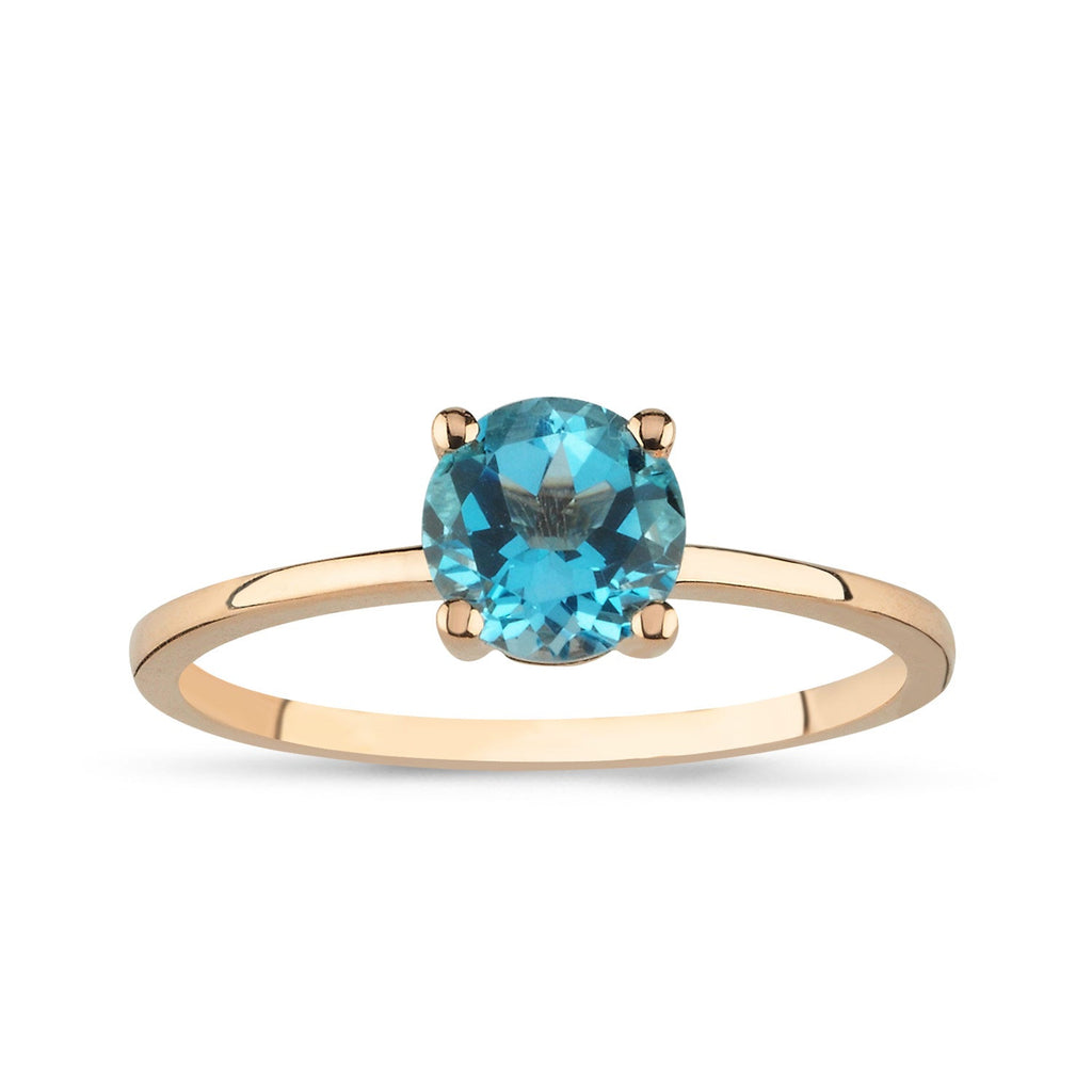 14K Rose Gold Blue Topaz Gemstone Ring