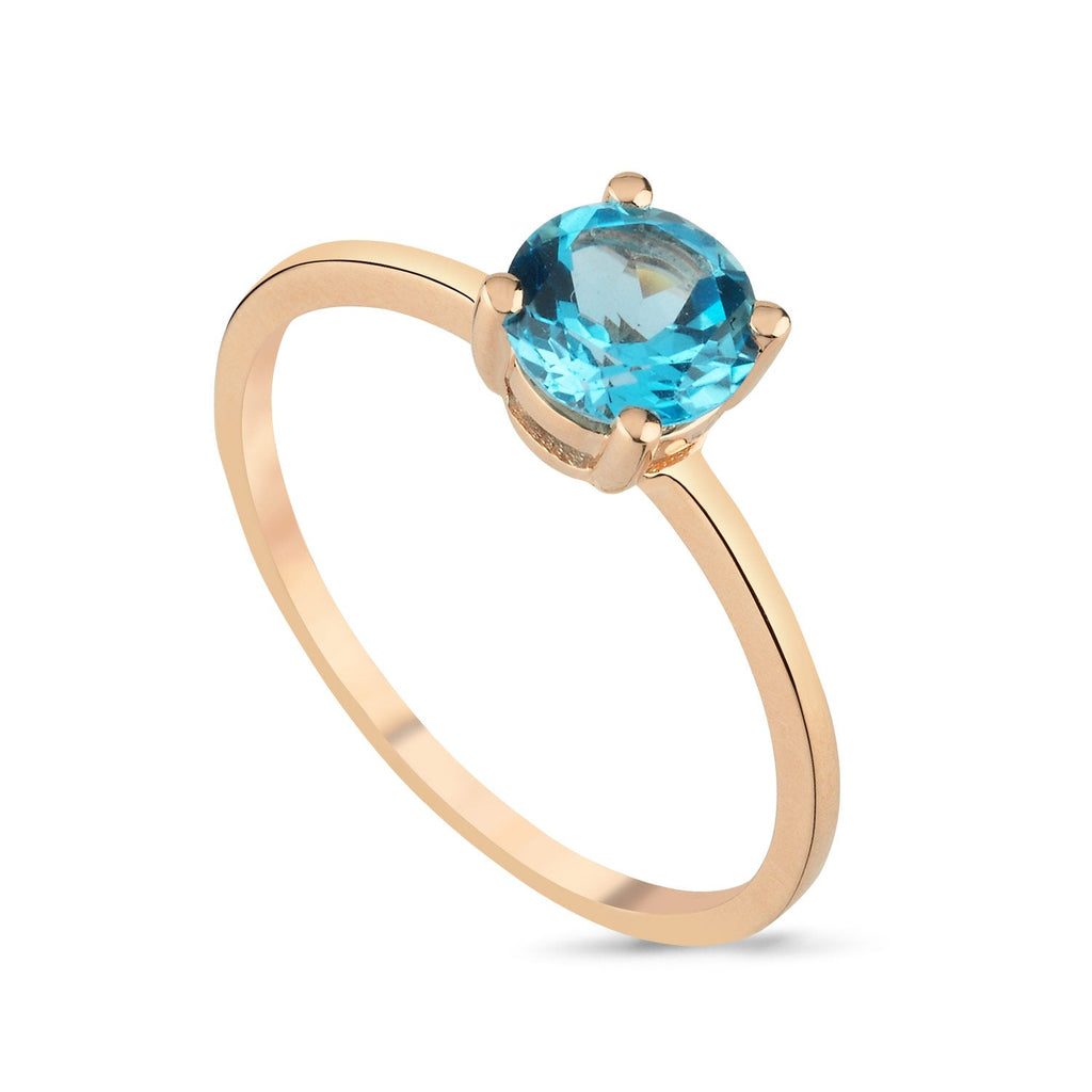 14K Rose Gold Blue Topaz Gemstone Ring