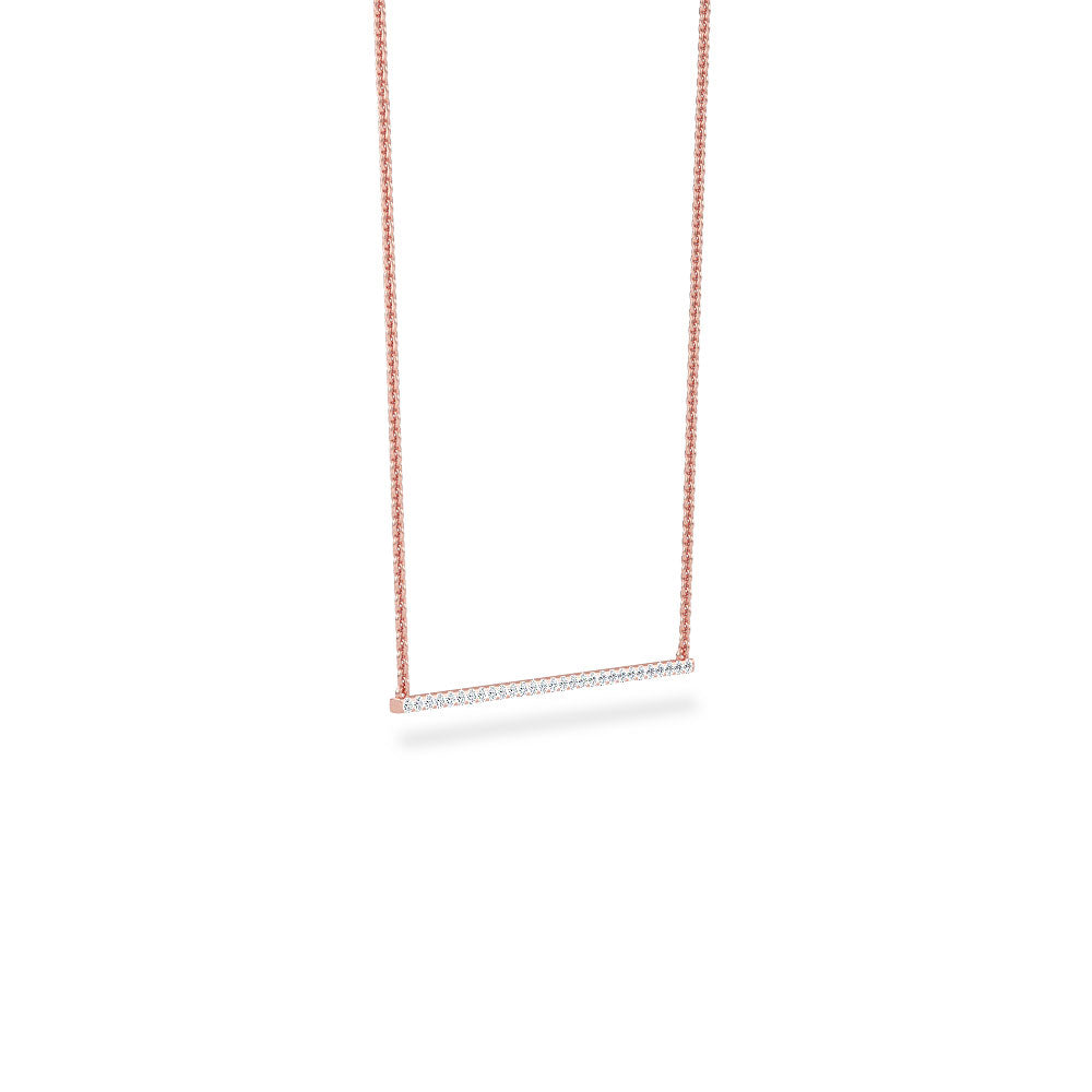 14K Solid Gold Micro Pave Bar Necklace