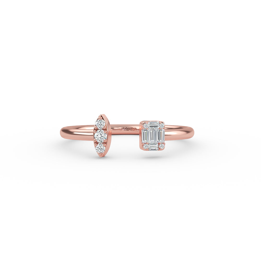 Gold Diamond Baguette Open Ring