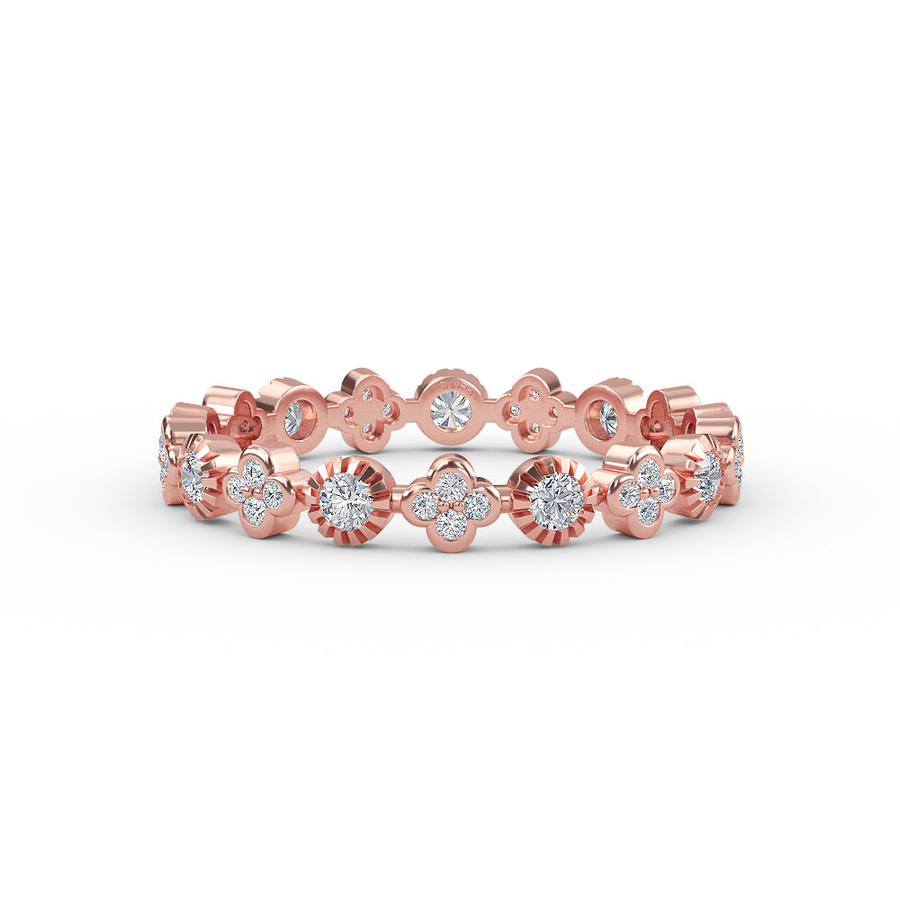 14k Solid Gold Flower 3MM Micro Pave  Diamond Eternity Band