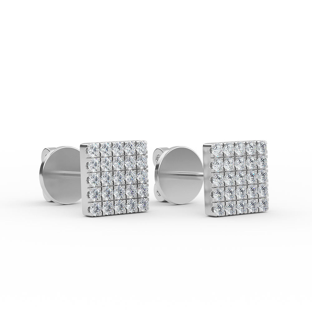 14K Gold Diamond Square Stud Earrings
