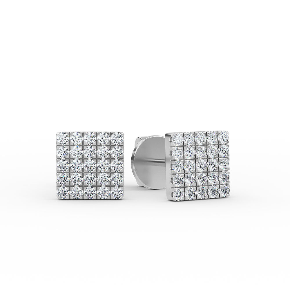 14K Gold Diamond Square Stud Earrings