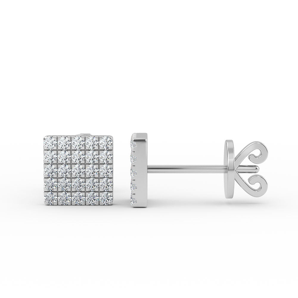 14K Gold Diamond Square Stud Earrings