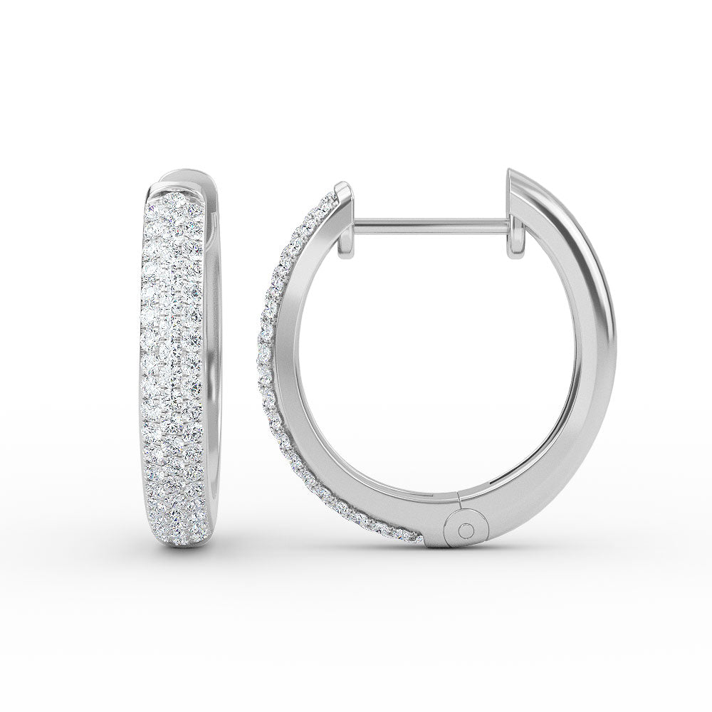 14K Gold Three Row Diamond Huggie Earrings