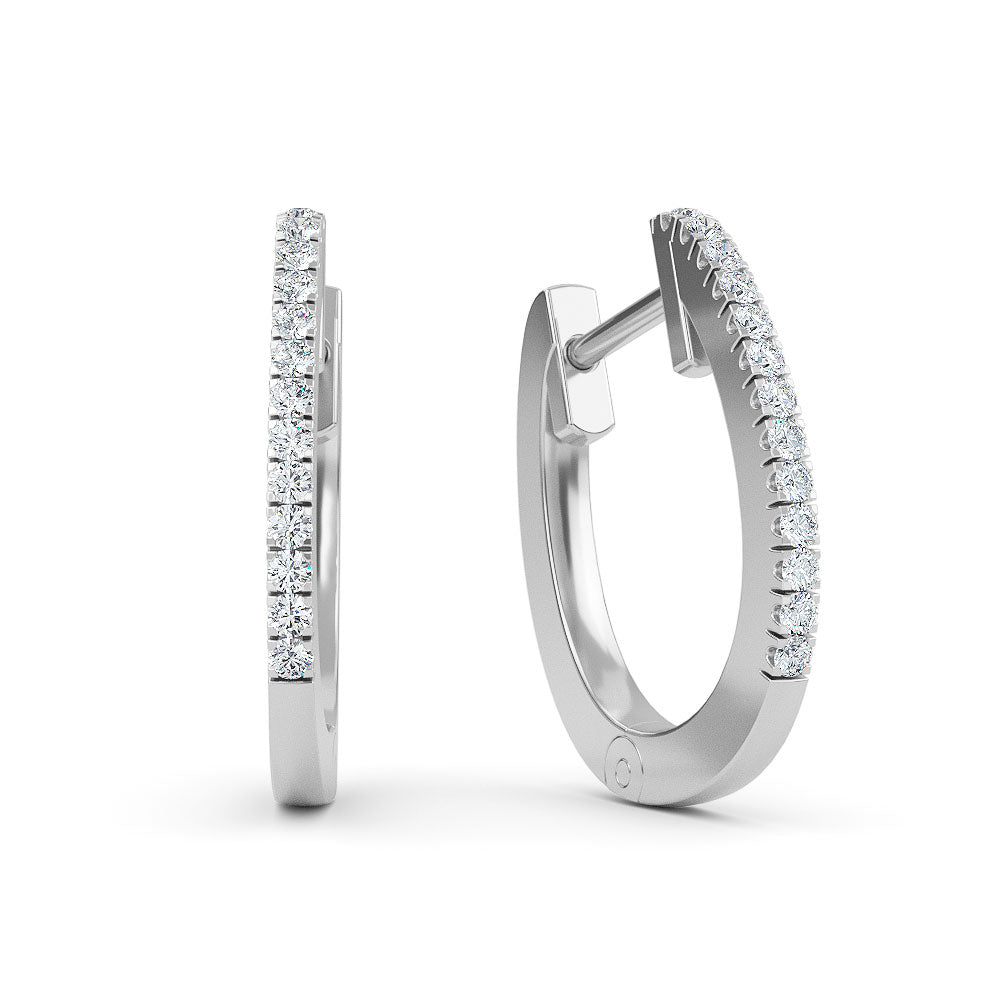 14K Gold 9MM Diamond Hoop Earrings