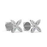 14K Gold Flower Round Diamond Earrings