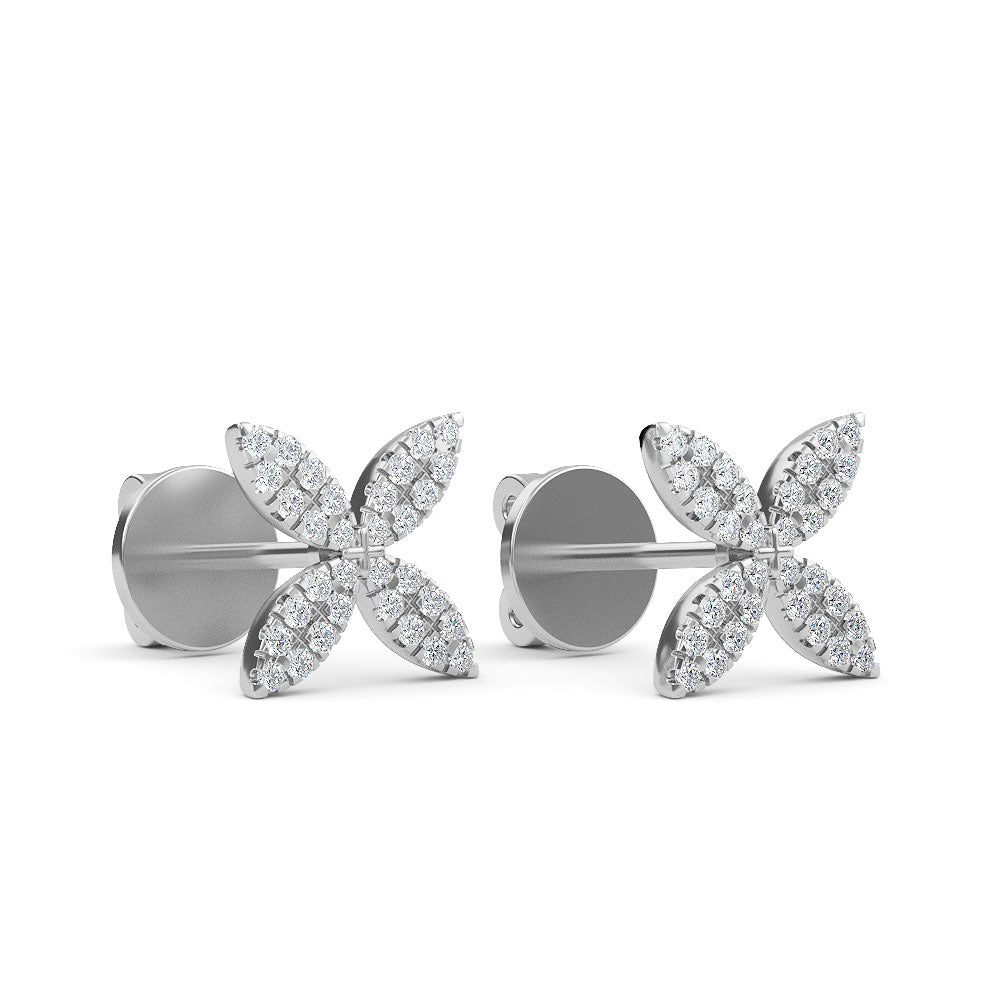 14K Gold Flower Round Diamond Earrings