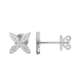 14K Gold Flower Round Diamond Earrings