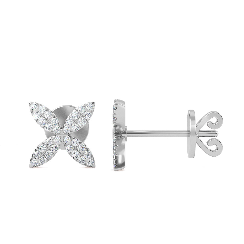 14K Gold Flower Round Diamond Earrings