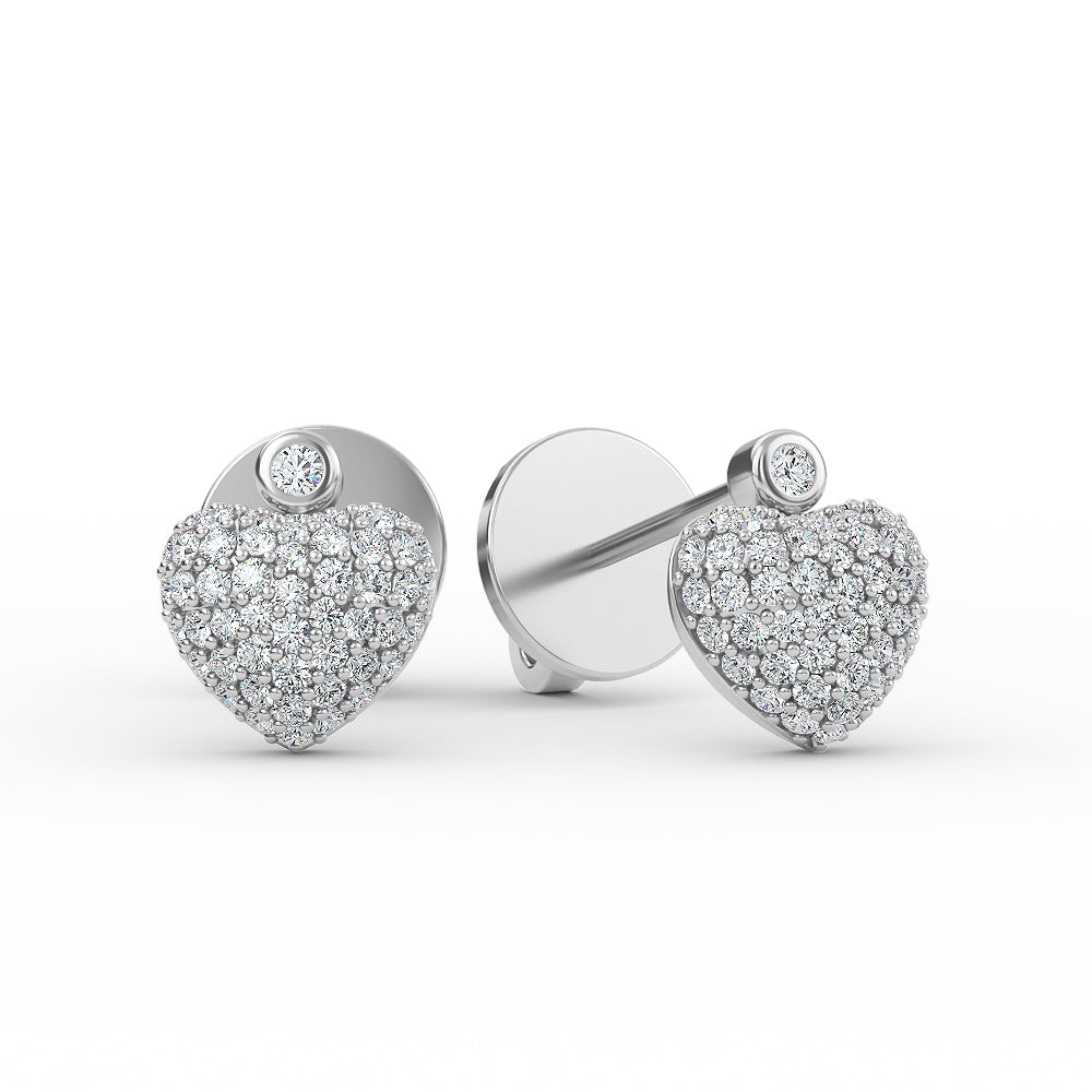 14K Gold Diamond Pave Heart Earrings