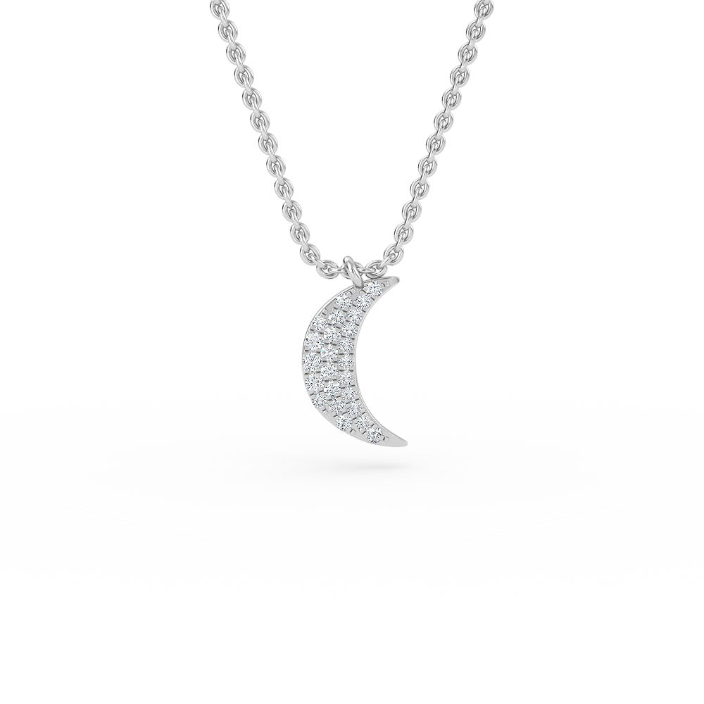 14K Gold Crescent Moon Diamond Necklace