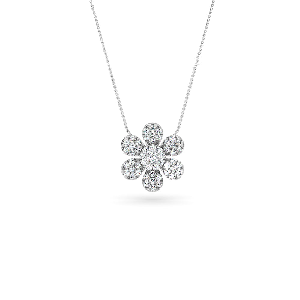 14K Gold Diamond Pave Flower Necklace