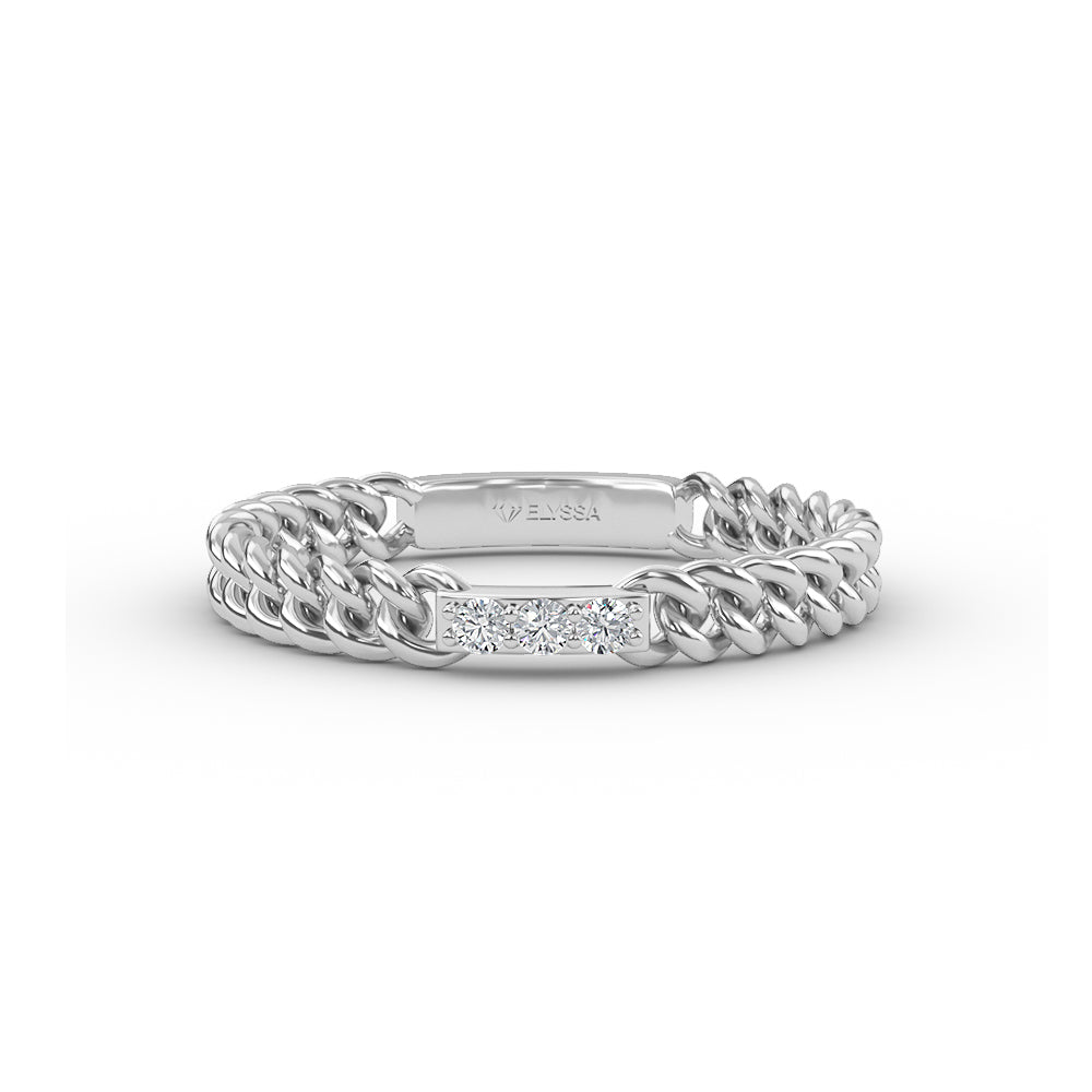 14K Gold Chain Ring with Pave Setting Diamond