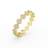 14K Solid Gold Eternity Diamond Clover Wedding Band