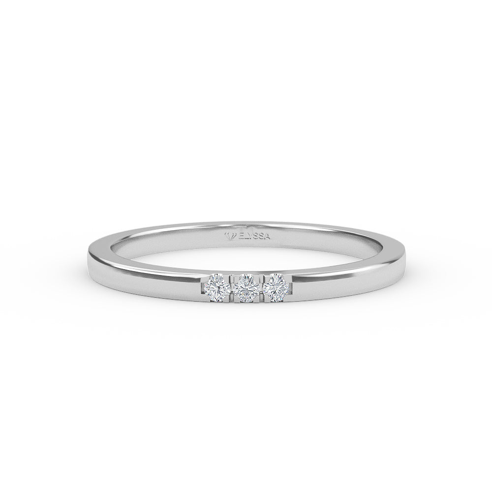 14K Gold 1.6MM 3 Stone Diamond Wedding Band