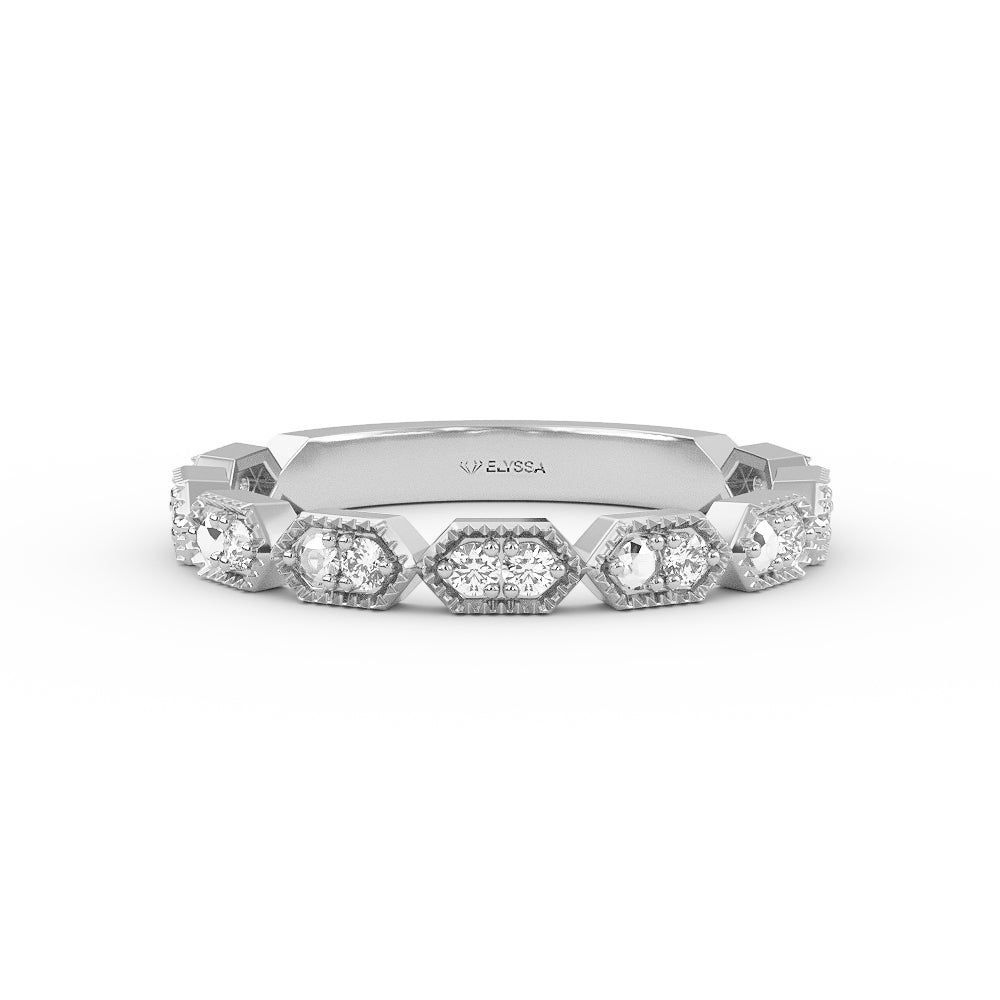14K Gold Art Deco Round Diamond Wedding Band