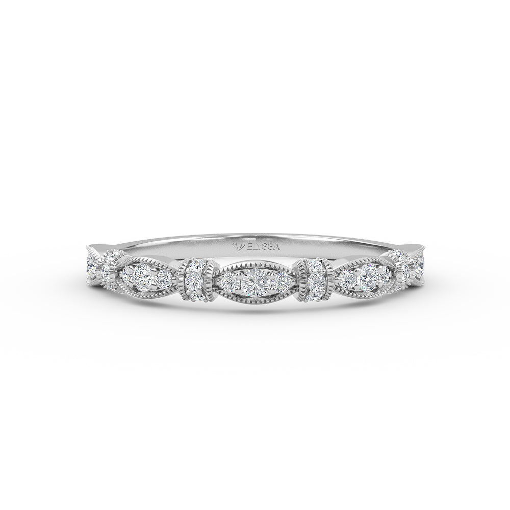 14K Gold Half Eternity Miligrain Diamond Wedding Band