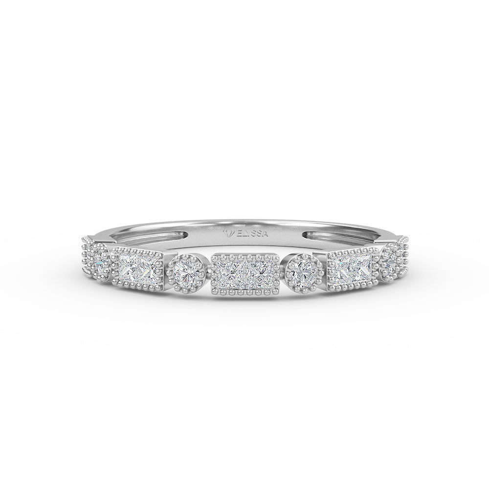 14K Gold Half Eternity  Princess Cut and Round Cut Diamond Wedding Band