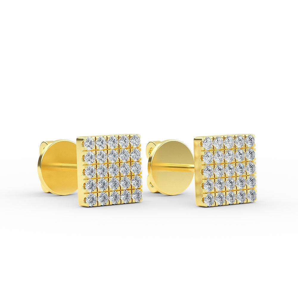 14K Gold Diamond Square Stud Earrings