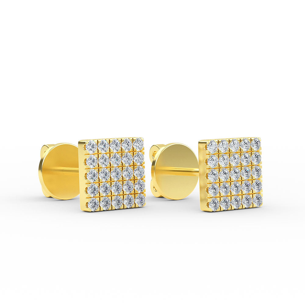 14K Gold Diamond Square Stud Earrings