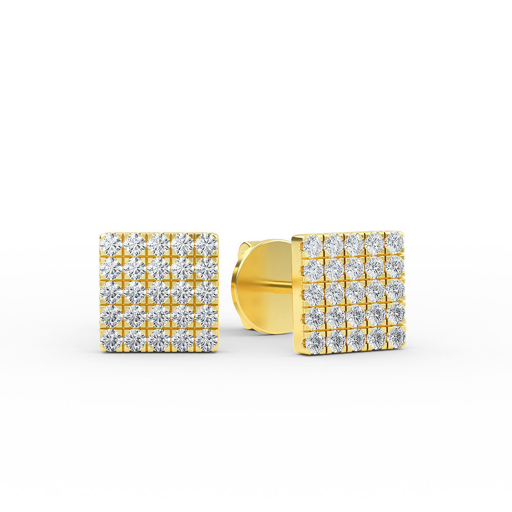 14K Gold Diamond Square Stud Earrings