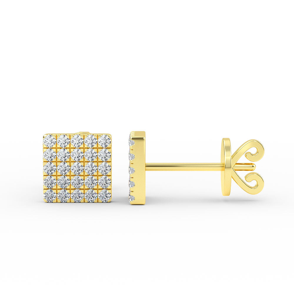 14K Gold Diamond Square Stud Earrings