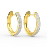 14K Gold Three Row Diamond Huggie Earrings