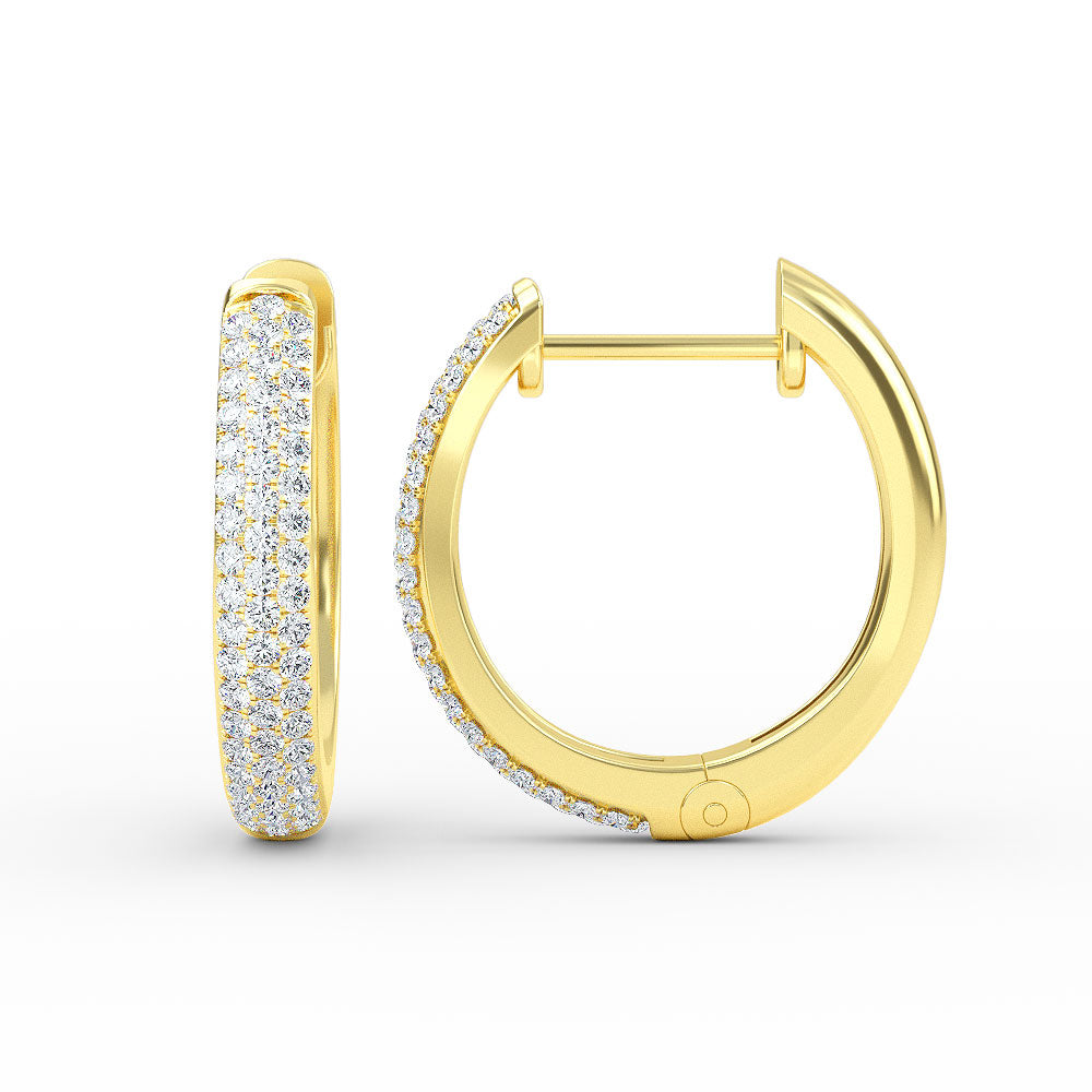 14K Gold Three Row Diamond Huggie Earrings